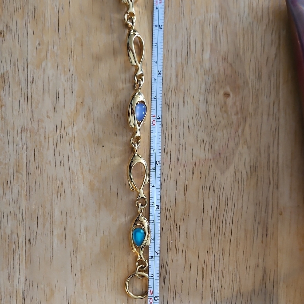 Trifari Gold Bracelet with Blue and Teal Accents - Picture 2 of 4